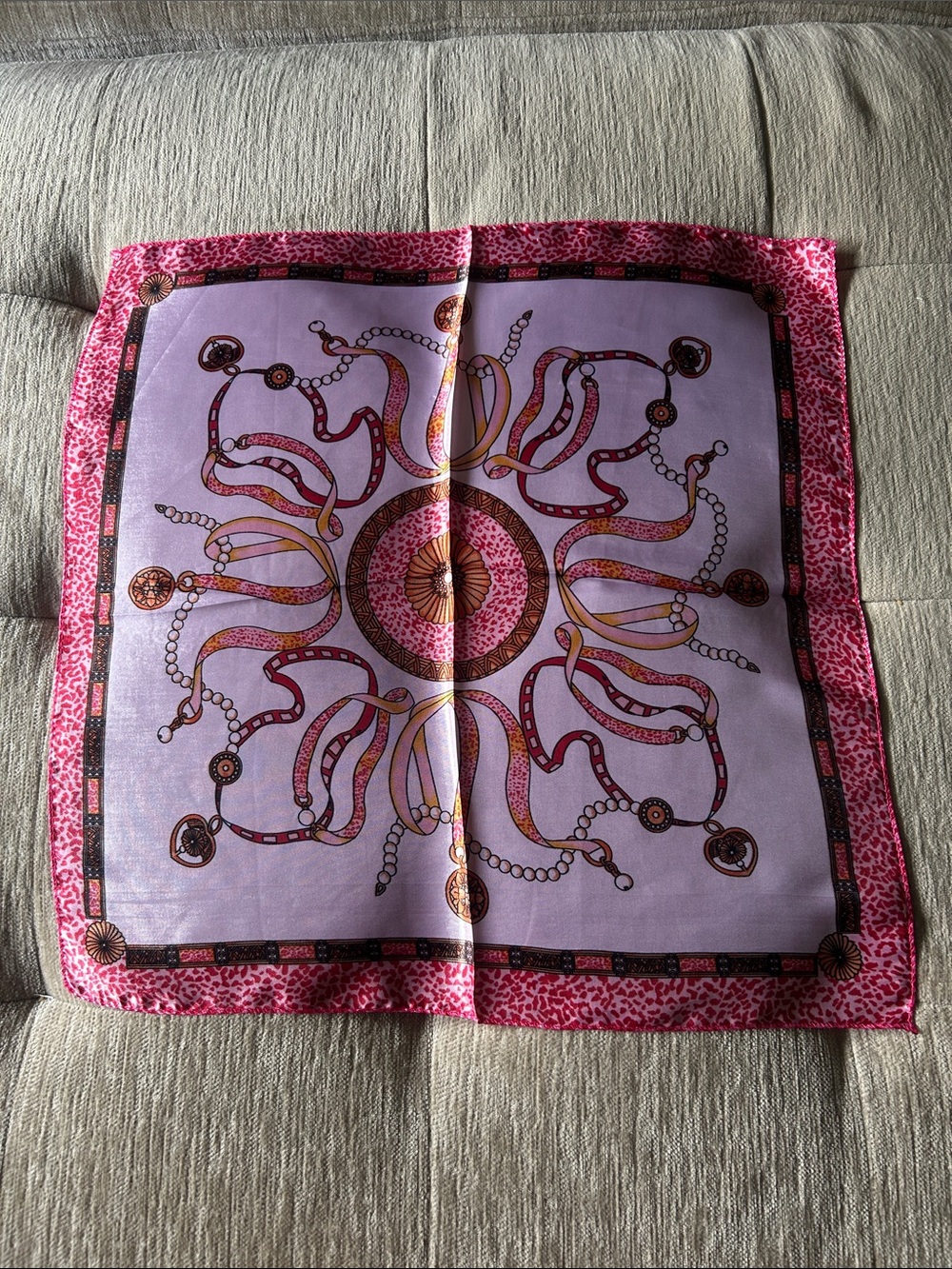 New  Pink Printed Scarf Wrap - Elegant Chain Motif